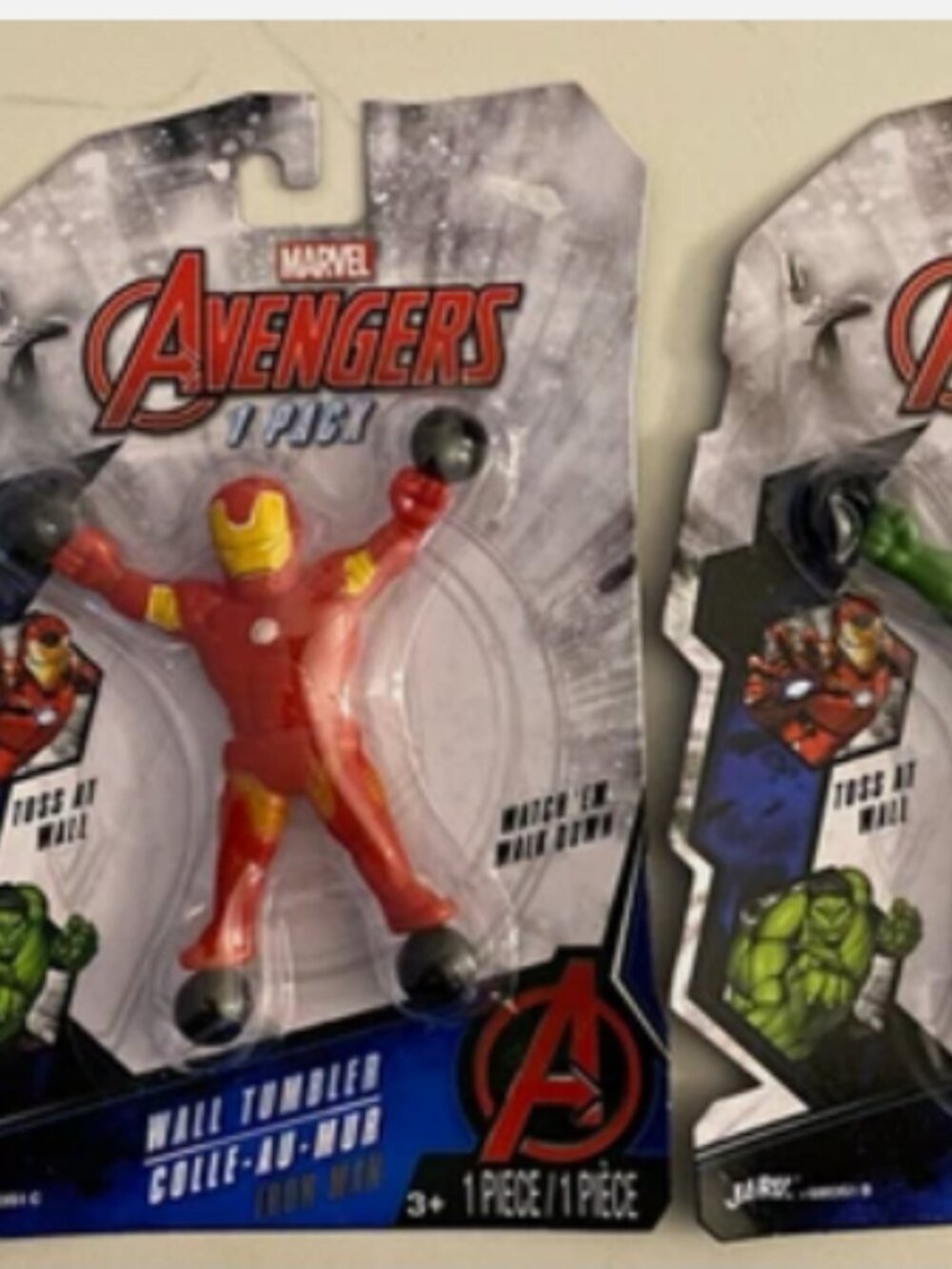 Lot of 2 Marvel Avengers Wall Tumbler Action Figures Iron Man Hulk . 2 pack